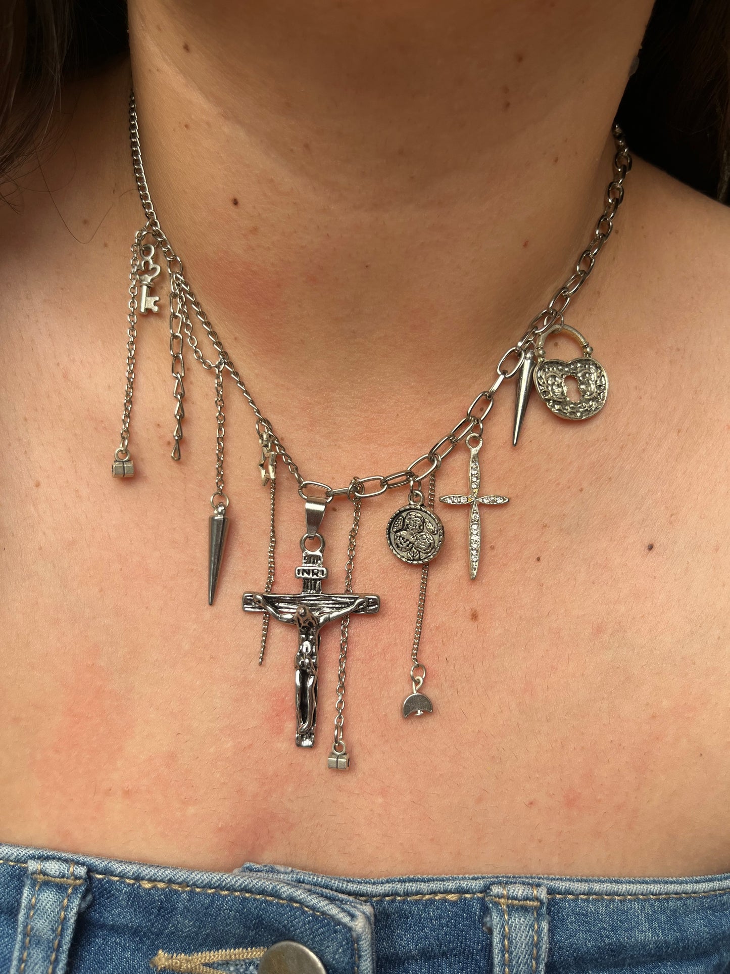 Gothic Double cross Statement Necklace